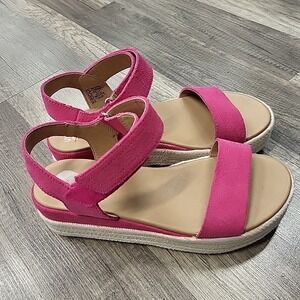 Sorel Espadrille Suede Platform Sandals, Pink/Beige, Size 7.5